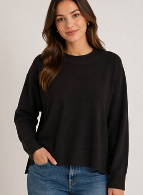 Lucky Brand Sweater Small Black Crewneck Viscose Polyester Stretch Classic